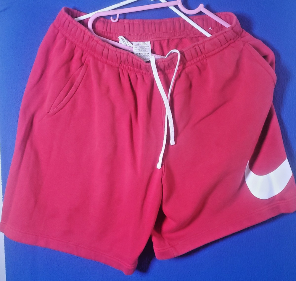 Nike Club Fleece Shorts Mens XL Red White Big Swoosh Sweat Shorts Drawstring